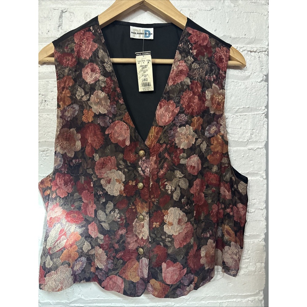 Paul Harris Design Vintage Women's Floral Vest With Adjustable‎ Back Nwt Large